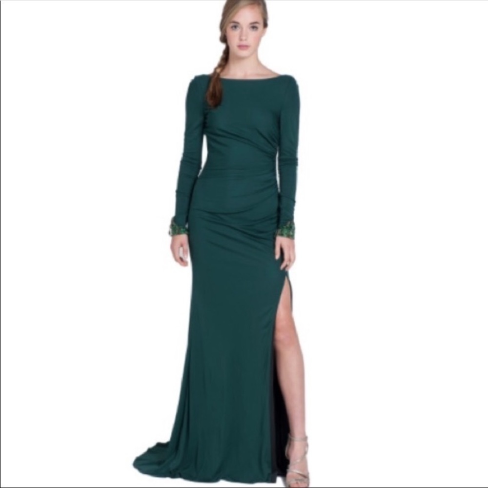 Badgley Mischka emerald green gown